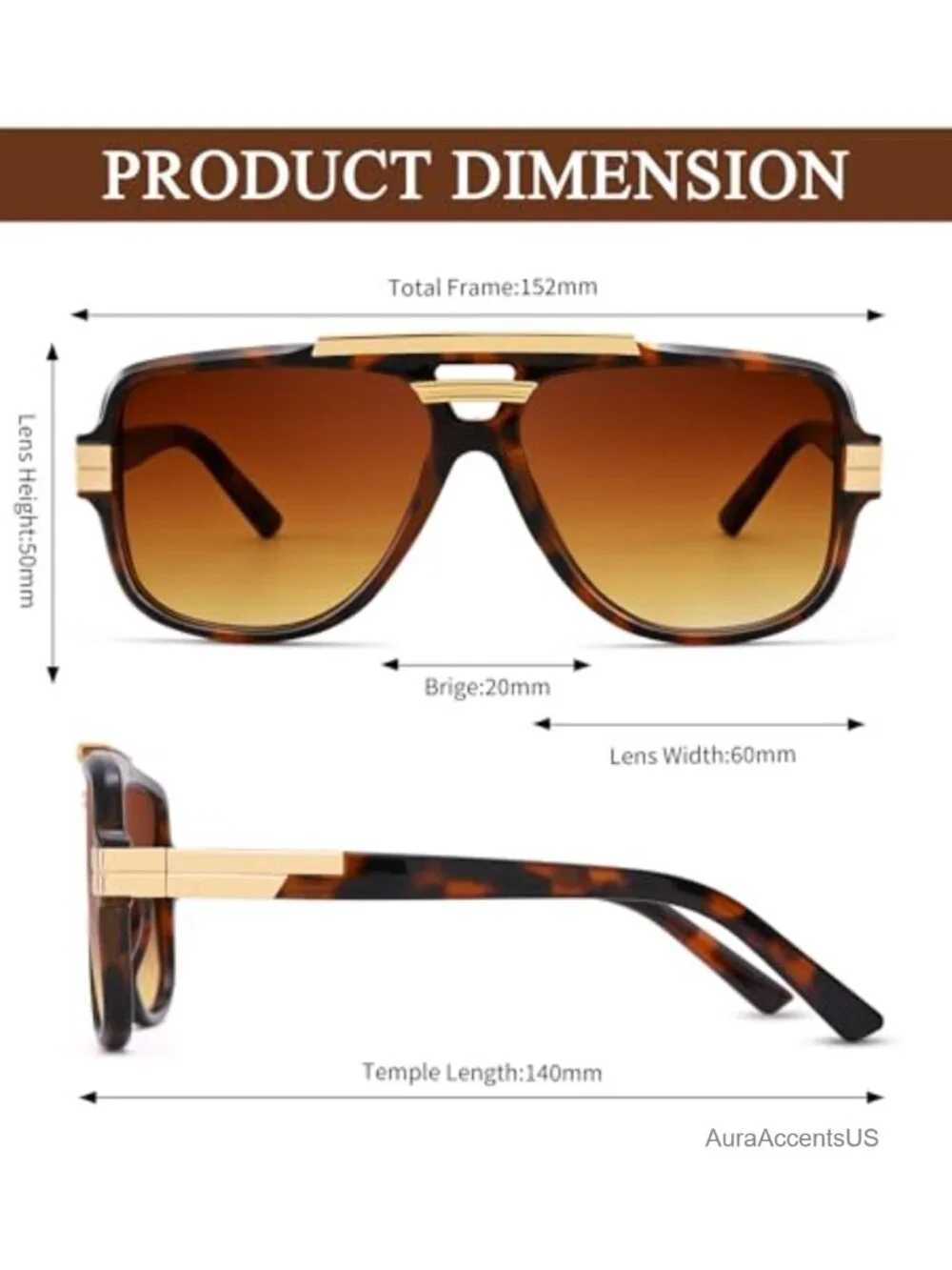 Oversized Square Double Bridge Aviator UV400 Sunglasses Full-Frame